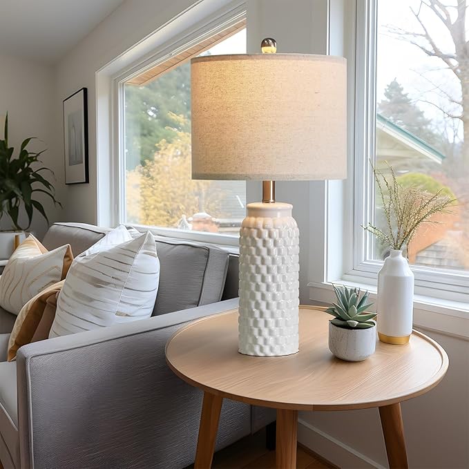 USumkky 24" Modern Ceramic White Bedside Lamp Set of 2 Table Lamp for Bedroom Decor Farmhouse Table Lamp for Living Room Office Dorm