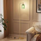 Ziisee Floor Lamps for Living Room - Industrial Standing Lamp with Green Glass Shade, Modern Gold Floor Lamp with LED Bulbs, Farmhouse Floor Lamp for Bedroom, Tall Lamp for Office