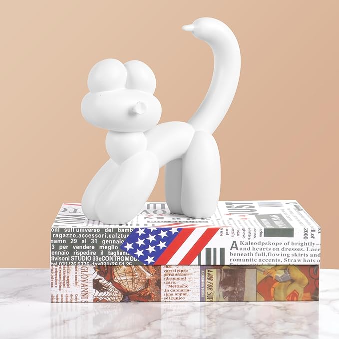 Cute Balloon Cat Statue Decor - 7.8 Inch Modern Cat Statue Ornament, Home Crafts Living Room Desktop Bedroom Sculpture Decoration (White)