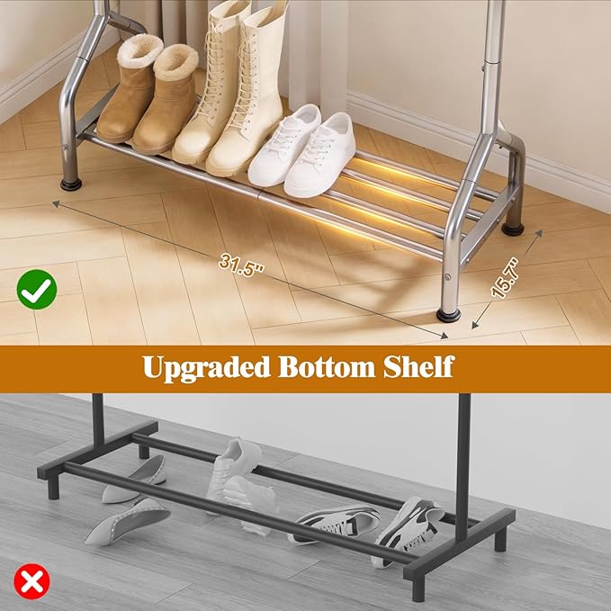 EAGMAK Sturdy Clothing Racks for Hanging Clothes – Metal Clothes Rack with Shelf, Portable Garment Rack for Closet Storage, Laundry Drying & Small Space Clothes Organization, Silver