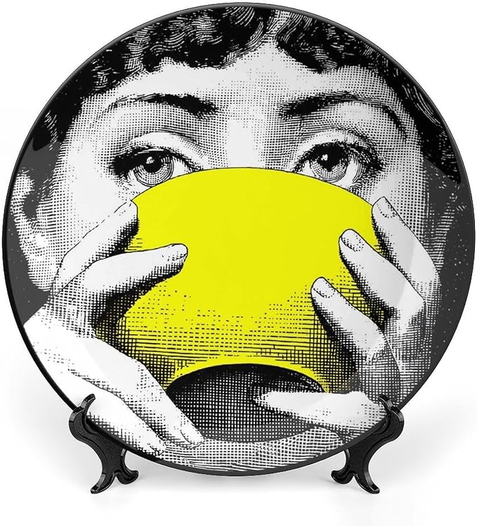 Lina Cavalieri Plate, Wall Decorative Plate, Mysterious Face Plate Wall Hanging Decoration,Including Bracket and Special Spring Hook, 8inch, Style7