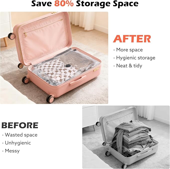 Travel Vacuum Bags with Wireless Charging Air Pump, 12 Pack Vacuum Seal Bags with 3 Sizes for Clothing Travel, Space Saver for Luggage, Business Trip, Home Storage,