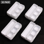 Set of 32 Interlocking Desk Drawer Organizer Tray Dividers Plastic Shallow Narrow Drawers Organizers Separators Storage Bins Container for Kitchen Bathroom Makeup Office Vanity Bedroom Dresser White