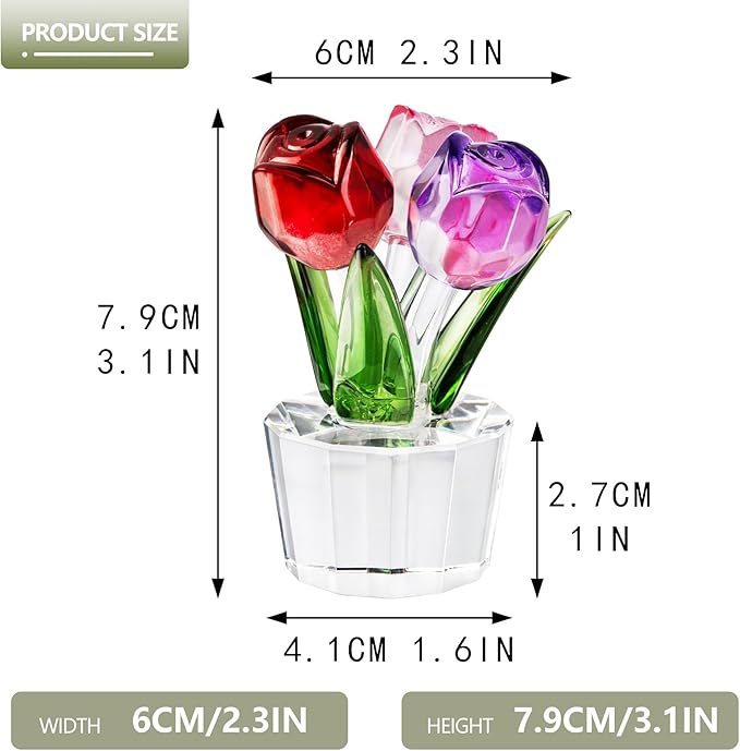 Crystal Colorful Rose Bouquet Figurines Glass Red Pink Purple Flowers Gift for Women Wedding Party Collectible Figurines
