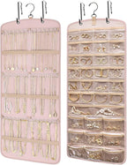 Wome Over the Door Jewelry Organizer Hanging: Double-Sided Storage with 28 Small 2 Large 9 Medium Pockets for Earrings Necklaces Rings Durable Polyester for Door or Closet or Wall or Glass (pink)