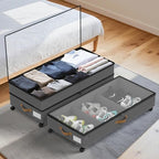Under Bed Storage with Wheels 2-Pack, 75L XXL Under the Bed Storage Containers Large, 12" Tall Adjustable Storage for Underbed with Lids, Rolling for Shoes, Clothes, Blankets (Grey)