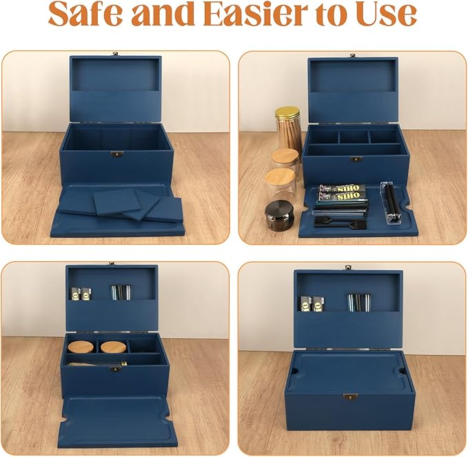 Large Bamboo Storage Box with Removable Tray Kit - Decorative Box Set, Glass Jars, and Accessories Wooden Storage Kit and Accessories Tool.Birthday Gifts