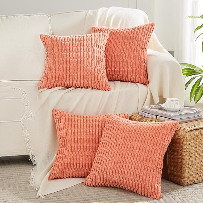Fancy Homi 4 Packs Decorative Throw Pillow Covers for Living Room Couch Bed, Modern Farmhouse Boho Home Décor Accent Cushion Case, 20" x 20", Coral