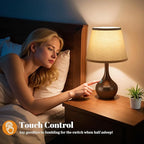 Seealle Touch Table Lamp for Bedroom, 3-Way Dimmable Small Bedside Lamps for Night Stands with Wires, Brown Desk Lamp for Kids Room, Office, Living Room, End Table(LED Bulb Included)