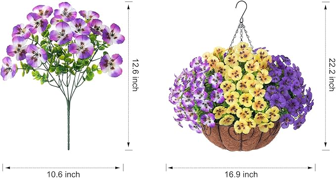 Ivydale Artificial Pansies Hanging Plants, 20 Bundles Fake Flowers for Outdoor Decoration, Silk Pansy Realistic Plants UV Resistant for Front Porch Balconies Yard (3-Mixed Color)