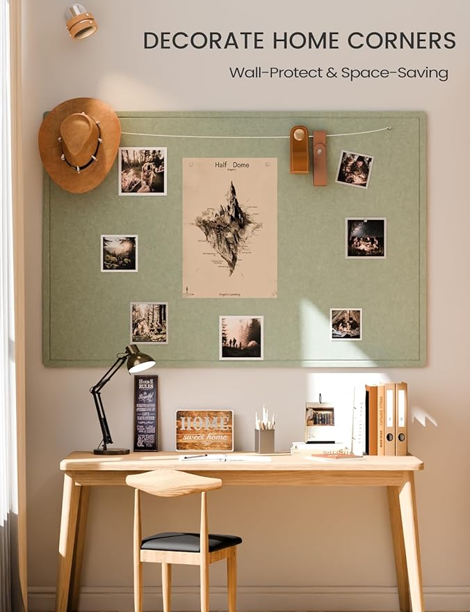 Fluxynara Large Bulletin Board, 70.8" x 47.2" Cork Board Alternative with 48 Safe Removable Adhesive Tabs, Foldable Felt Pin Board for Home Office, Classroom, Bedroom,Entryway for Walls—Sage