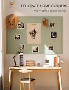 Fluxynara Large Bulletin Board, 70.8" x 47.2" Cork Board Alternative with 48 Safe Removable Adhesive Tabs, Foldable Felt Pin Board for Home Office, Classroom, Bedroom,Entryway for Walls—Sage