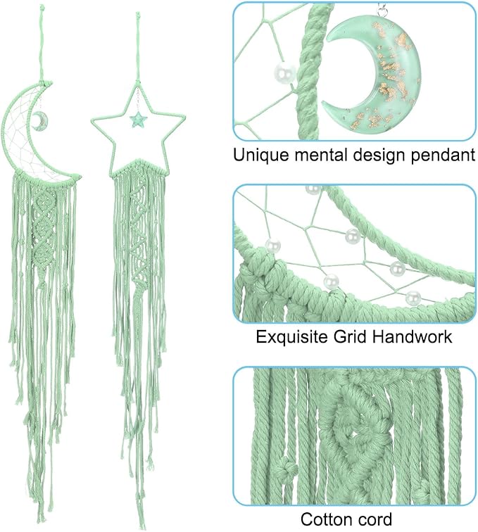 PATIKIL Moon Star Dream Catcher Decor, 39" Boho Dream Catcher Macrame Woven Wall Hanging for Home Decor Bedroom Accessories Cafes Wedding Decoration, Green