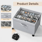 HOUSE AGAIN Shoe Organizer for Closet, 2 Pack Foldable Shoe Storage Organizer Box with Wheels and Adjustable Dividers, Sturdy Metal Frame Fits up to 16-32 Pairs, Large Shoes Storage with Clear Cover