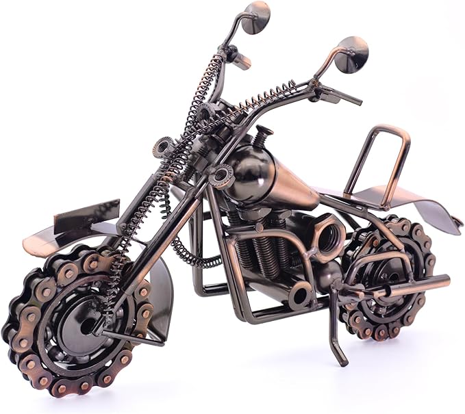 Motorcycle Gifts for Men Women, 11.8" Metal Motorcycle Sculpture, Fathers Day Birthday Gift for Dad Husband Biker Enthusiasts, Industrial Man Cave Home Garage Office Decor
