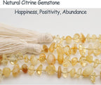 Natural Gemstone Bead Garland with Tassel,31inch Farmhouse Rustic Country Table Decor Prayer Healing Beads Boho Wall Shelf Hanging Decoration (Citrine)