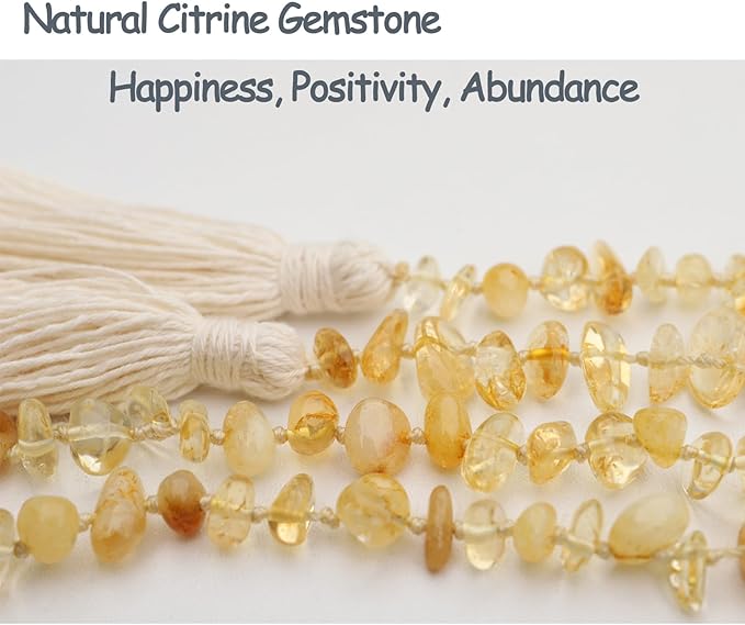Natural Gemstone Bead Garland with Tassel,31inch Farmhouse Rustic Country Table Decor Prayer Healing Beads Boho Wall Shelf Hanging Decoration (Citrine)