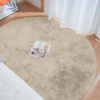 Light Brown Beige Washable Shaggy Round Rug 5ft Faux Rabbit Fur Rugs for Living Room Circle Nursery Rug for Bedroom Girl Room Décor