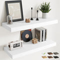 36 Inch Floating Shelves for Wall Set of 2, 12"D Wood Grain Bathroom Shelves with Invisible Brackets, Easy Install Engineered Wood Storage Shelves for Kitchen, Living Room, Bedroom, White Finish