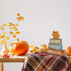 Lineshading 4 Pcs Fall Decorations for Home Thanksgiving Decor Wooden Maple Leaf Fall Table Centerpiece Autumn Tiered Tray Rustic Wood Maple Leaf Block Sign Farmhouse for Home Kitchen Shelf