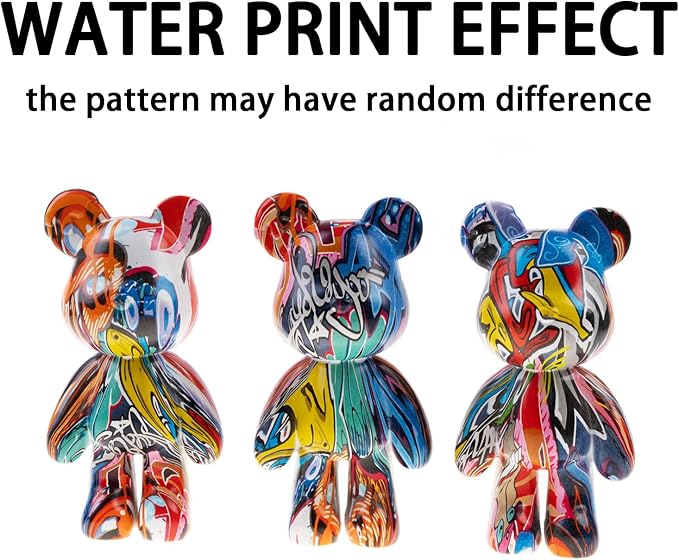 Graffiti Bear Statue, Resin Animal Sculpture Home Decor, Art Figurine Home Ornament Decoration for Office, Living Room, Bedroom, Book Shelf, TV Cabinet, Desktop