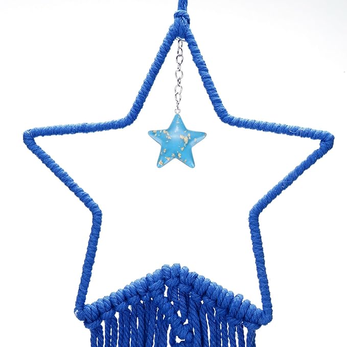 MECCANIXITY Macrame Dream Catchers, Dark Blue Handmade Star Design Woven Cotton Dream Catcher Wall Hanging for Home Bedroom Decoration Ornament Craft Gift