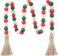 Christmas Wood Bead Garland,39in Farmhouse Beads with Tassels Tiered Tray Decor Wall Hanging Home Ornaments for Christmas Tree Decorations