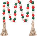Christmas Wood Bead Garland,39in Farmhouse Beads with Tassels Tiered Tray Decor Wall Hanging Home Ornaments for Christmas Tree Decorations