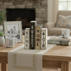 Lineshading 4 Pcs Farmhouse Table Decor Wooden Books Home Sweet Home Tiered Tray Decor Rustic Wood Block Sign Housewarming Gifts Neutral Centerpiece Farmhouse Stacked Decoration for Shelf Mantle