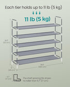 SONGMICS 5-Tier Shoe Rack, Shoe Storage for Hallway Closet, Slim and Space-Saving, Metal Frame, Non-Woven Fabric Shelves, Grey ULSH055G01V1
