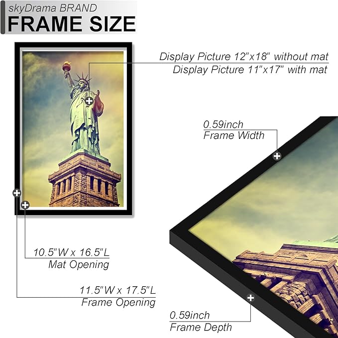 100% Solid Wood 12x18 Picture Frame Set of 3, Black Frame Display Photo 11x17 with Mat or 12 x 18 without Mat, 12by18 HQ Matte Black Frame for Wall - 3 Pack/Black/12 x18