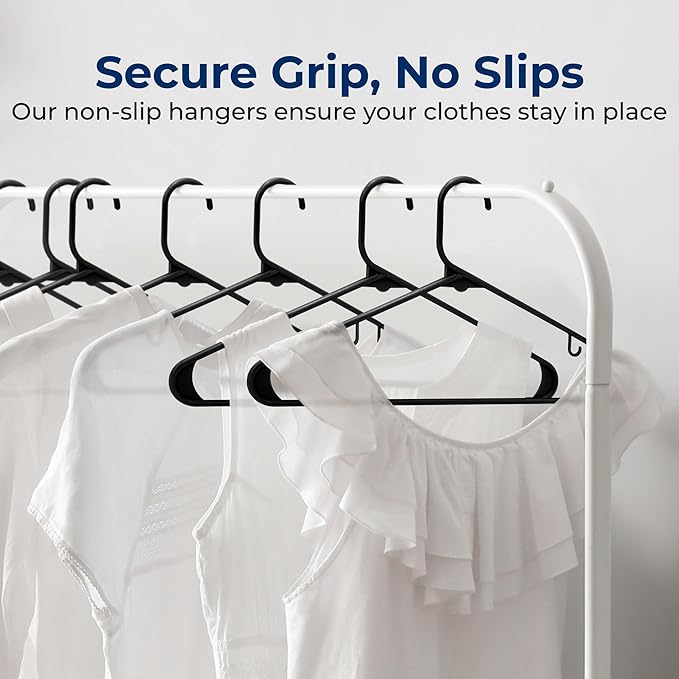 SereneLife 50 Pack Plastic Hangers, Non-Slip, Space-Saving Closet Organizers, Durable and Strong for Shirts, Sweaters, Hoodies, Kids Clothes & Dresses, Ultra-Thin, Lightweight