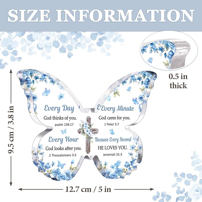 Christian Gifts for Women Faith, Butterfly Acrylic Plaque Sign, Religious Gifts for Women on Mothers Day Birthday Christmas, Spiritual Present for Female Friend Family, 5x3.8x0.5 Inch - Blue