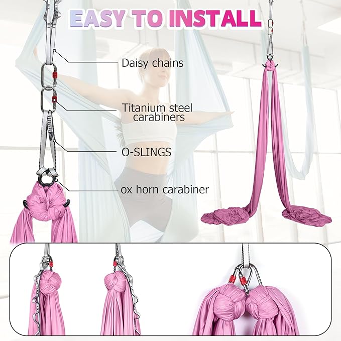 Aerial Silks Kit & Aerial Yoga Hammock - 11Yd Premium Fabric with Hardware - Easy Setup for Flying Yoga, Aerial Swing & Fitness - Supports Up to 14ft Rigging