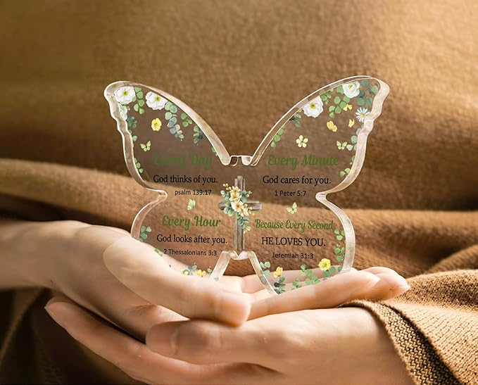 Christian Gifts for Women Faith, Butterfly Acrylic Plaque Sign, Religious Gifts for Women on Mothers Day Birthday Christmas, Spiritual Present for Female Friend Family, 5x3.8x0.5 Inch - Green