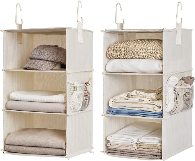 StorageWorks 6-Shelf Closet Organizers, Two 3-Shelf Separable Hanging Shelves for Closet, 12" D x 12" W x 48 ¼"H, Mixing of Beige, White & Ivory