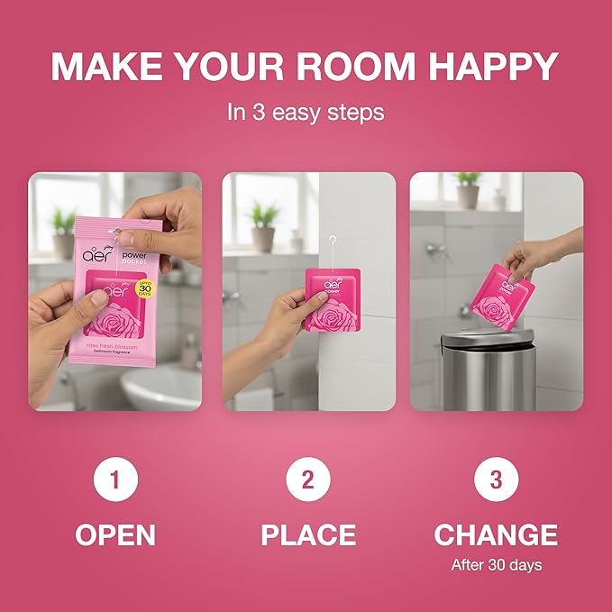 Godrej Aer Power Pocket Bathroom Fragrance - Fresh Blossom, 10g (Pack of 6)