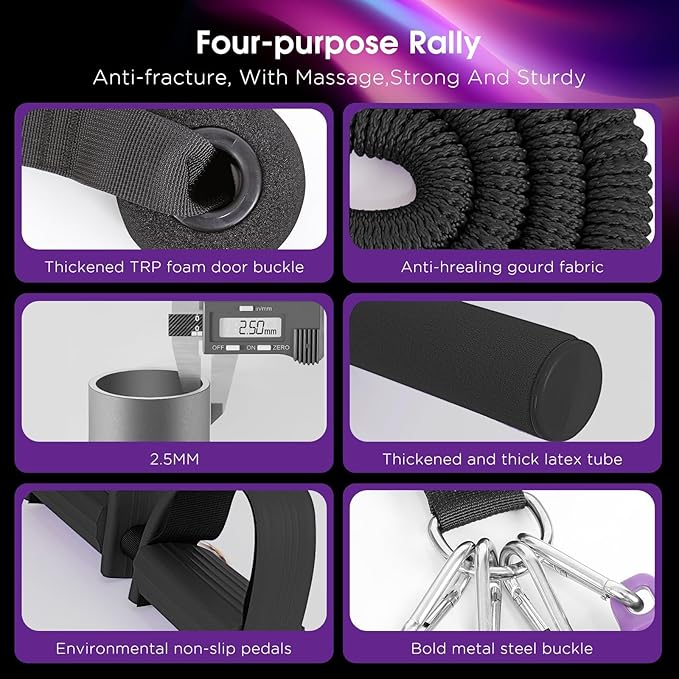 2025 Upgrade Pedal Resistance Band,4-Tube Elastic Sit Up Pull Rope for Men and Women,Pedal Puller for Strength Training,Foot Resistance Rope for Physical Therapy with 5Pcs Exercise Bands