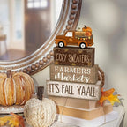 Lineshading 4 Pcs Fall Table Decoration for Home Fall Truck Decor Thanksgiving Tiered Tray Decor Rustic Wooden Pumpkin Truck Block Sign Thanksgiving Centerpiece Autumn Decorations for Harvest Party