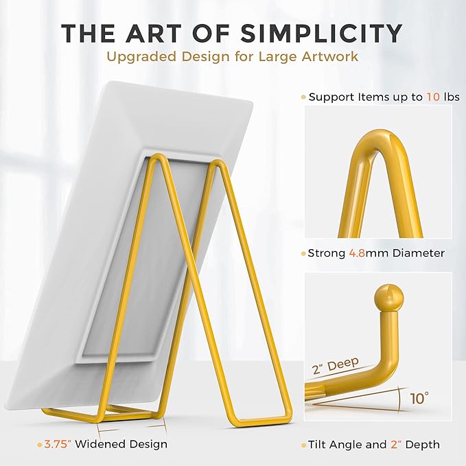 TR-LIFE 4 Pack 8 Inch Plate Stands/Holder for Display, Large, Gold Metal Picture Stand, Decorative Platter, Book, Plaques, Photo Frame Easel