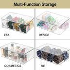 Clear Tea Bag Organizer, Dresser Organizers Drawer Organzier Storage Container with Removable Dividers, Plastic Storage Bin with Lid, Organizer for Scarves Ties Bras