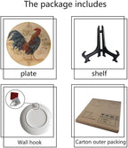 Rooster Decorative Plate Stand, 10 Inch, Rooster On A Khaki Background Round Display Plate, Handmade Ceramic Ornament, for Display Living Room Kitchen Closet Table Decor