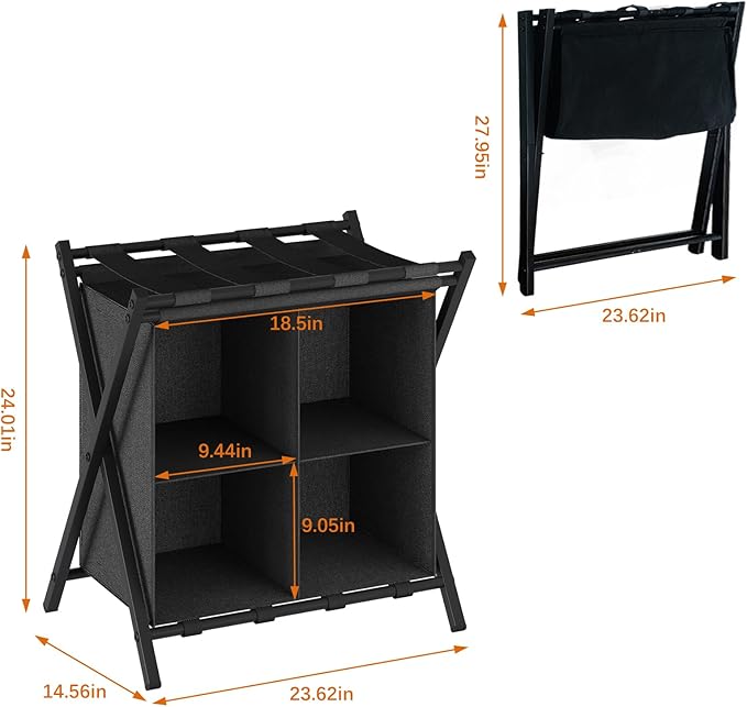 aboxoo 2 Pack Luggage Rack with storage, Guest Room Folding Suitcase Stands, Holds up to 120 lb, Space Saving Suitcase Holders for guest room, Bedroom Hotel, Black