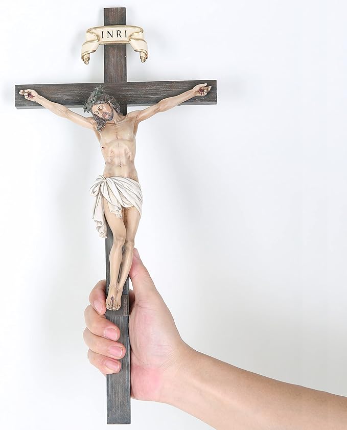 BC Catholic Crucifix Wall Cross 16" H Jesus Christ Indoor Home Decor Religious Collectable Gifts Renaissance Sculpture Handmade by Buildclassic