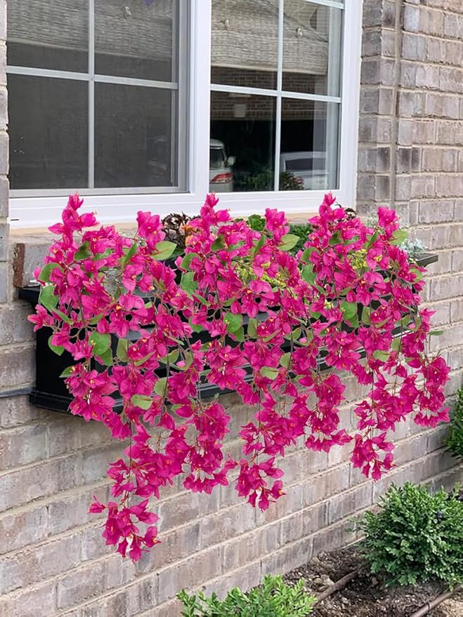 33.5" Bougainvillea Artificial Flowers Fake Pink Flowers, UV Resistant Long Sprays Artificial Bougainvillea Flowers for Indoor & Outdoor Decor, 3PCS Faux Hanging Flower for Home Room Wedding Porch