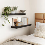 Fixwal Black Floating Shelves for Wall, 22" Long Wall Mounted Rustic Wood Shelves for Living Room, Bedroom, Bathroom and Kitchen, Wall Shelves for Storage, Books, Room Decor Set of 2