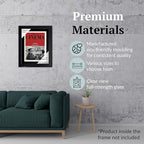 Creative Picture Frames 5.25 x 8.25 Magazine Cinema Frame with Full-Strength Glass, Holds Up To A 1/4" Thick Media Wall Display with Installed Hangers for Easy Mounting, 8x10 Black Frame with Black Mat