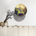 Decorative Plates, 6 Inch, Green Grapes Wine Bottle Glass Cups Round Display Plate, Home Wobble-Plate with Display Stand, for Wall Hanging Living Room Bathroom Decor Gift