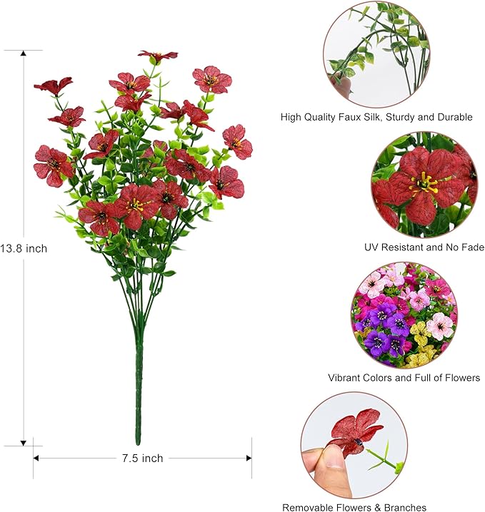 Artificial Faux Flowers Plants for Outdoors Outside Spring Summer Decoration,12 Bundles Silk Daisy Realistic Fake Flowers Plant Greenery UV Resistant for Planters Porch Patio Garden Home(6 Multicolor)