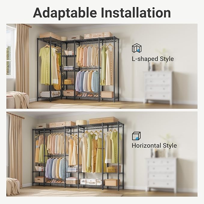 VIPEK V50 Extra Large Portable Closet Rack Bedroom Armoire Freestanding Wardrobe Closet, Heavy Duty Clothes Rack Multi-Functional Metal Clothing Rack for Hanging Clothes, Max Load 1300lbs, Black